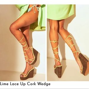 NWOB PrettyLittleThing Lime Lace Up Cork Wedge